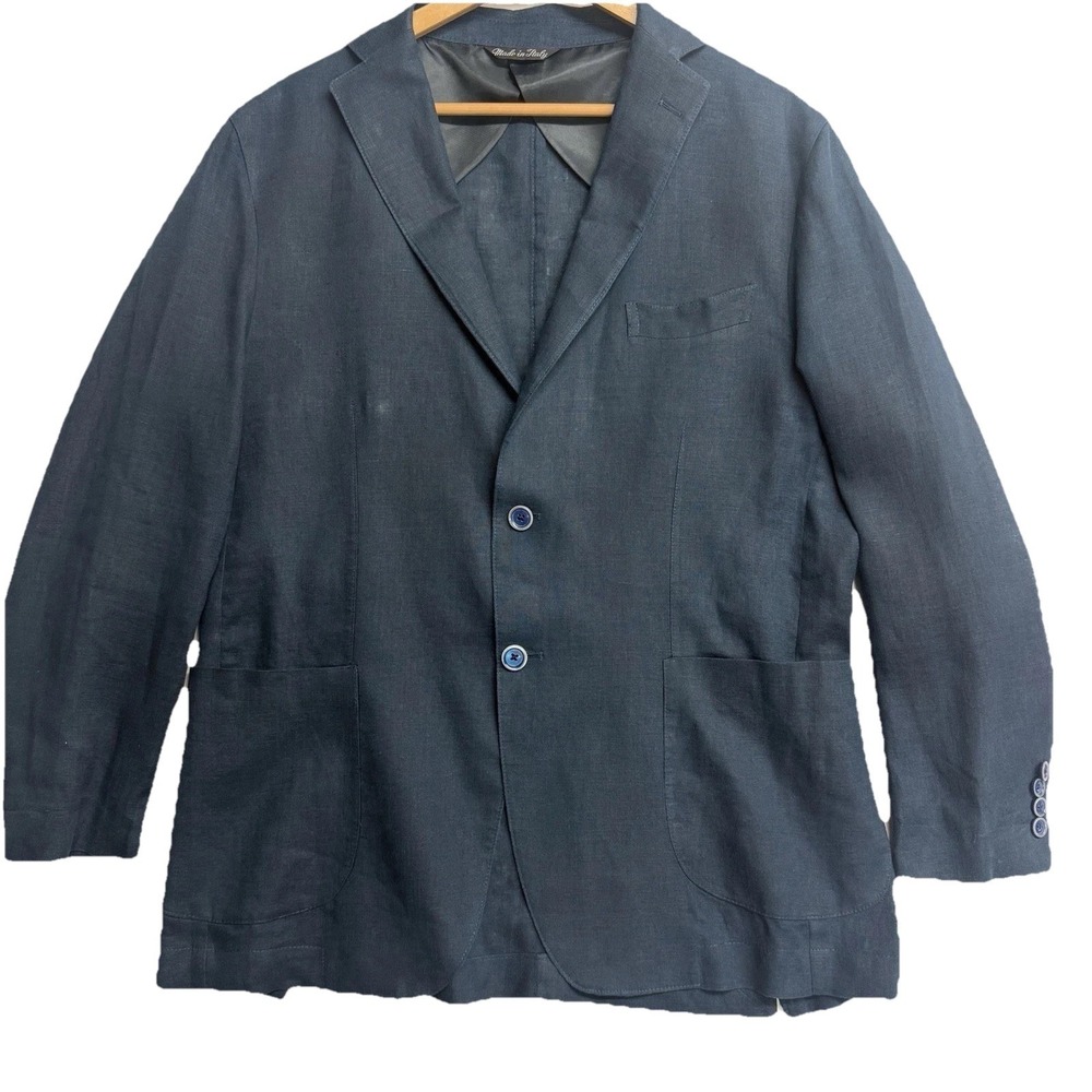 Francesco Casola 100% Linen Blazer 56 Made In Italy Blue 2 Button Sport Coat 44R
